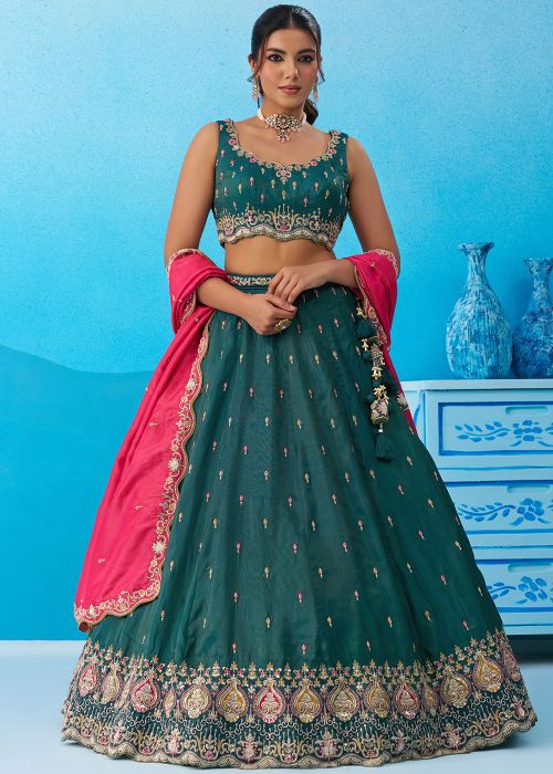 Teal Green Silk Lehenga Choli With Dupatta