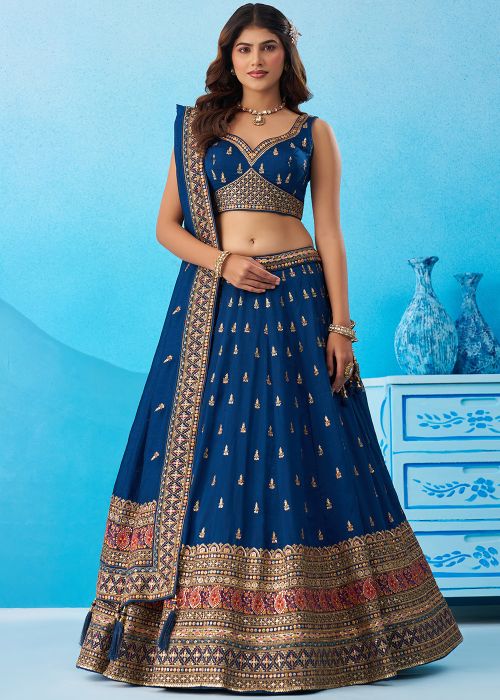 Royal Blue Lehenga Choli With Embroidered Dupatta