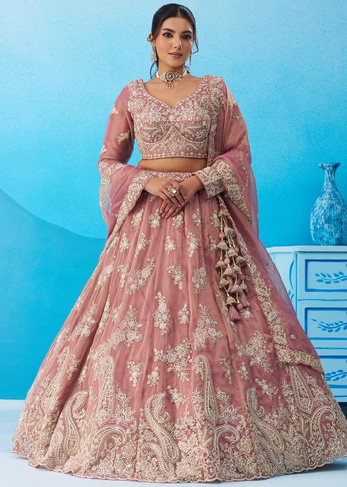 Dusty Pink Lehenga Choli With Heavy Embroidery