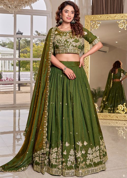 Green Art Silk Lehenga Choli With Zari Embroidery