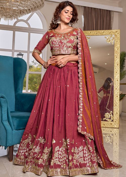 Maroon Art Silk Lehenga Choli With Zari Work