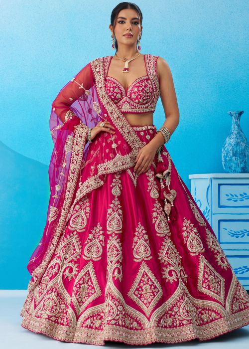 Rani Pink Silk Lehenga Choli With Heavy Work