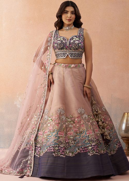 Purple Net Lehenga Choli With Scenic Embroidery
