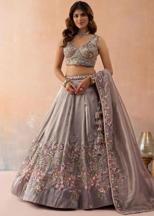 Lavender Tissue Lehenga Choli With Embroidery