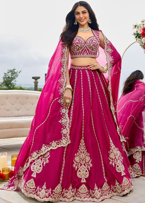 Pink Silk Lehenga Choli With Thread Accents