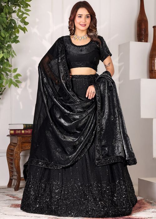 Black Art Silk Lehenga Choli With Sequin Embroidery