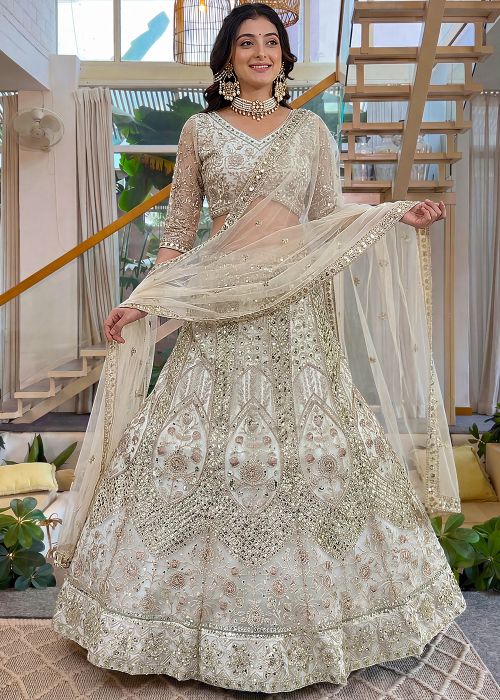 White Net Lehenga Choli With Heavy Embroidery