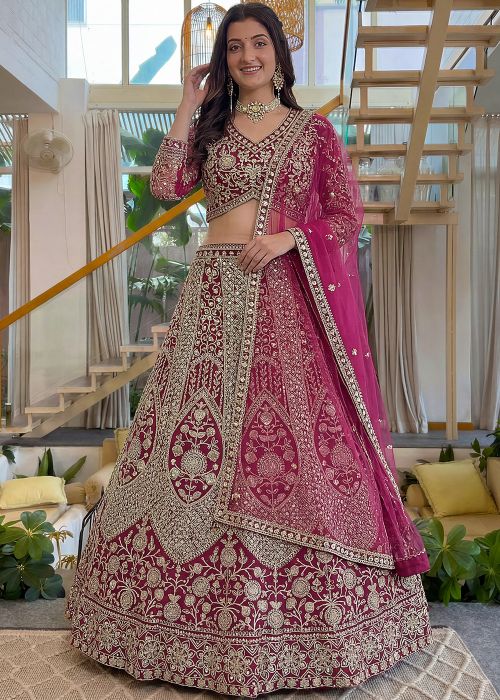 Pink Net Lehenga Choli With Dori Embroidery