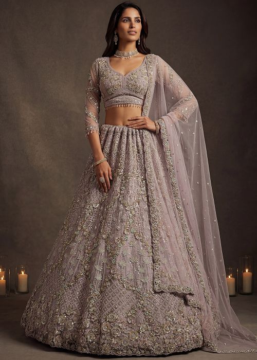 Lavender Net Lehenga Choli With Sequins Work