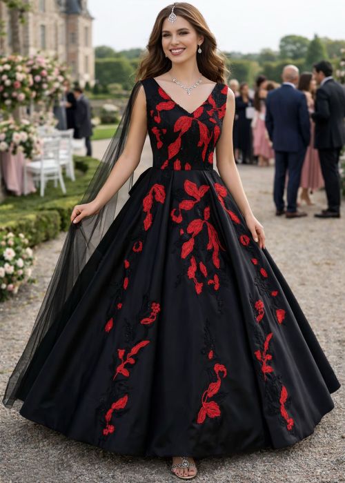 Black Cape Style Gown With Beads Work