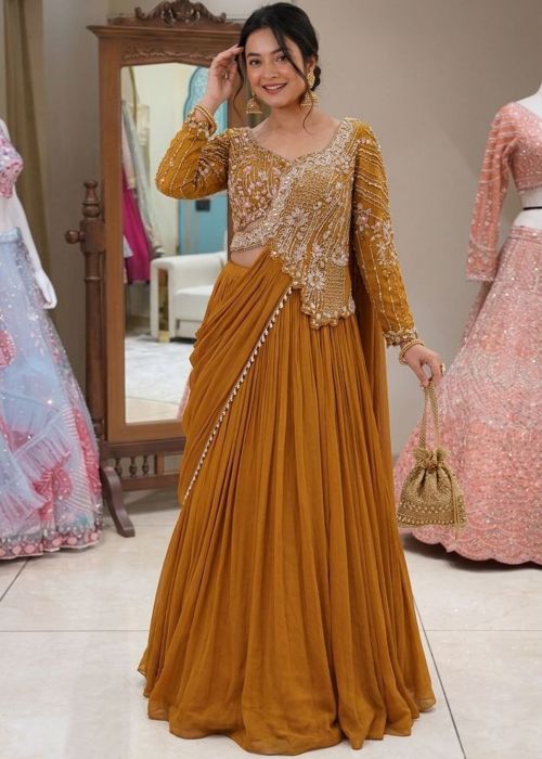 Yellow Art Silk Lehenga Choli With Beadwork