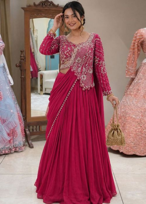 Pink Art Silk Lehenga Choli With Sequins