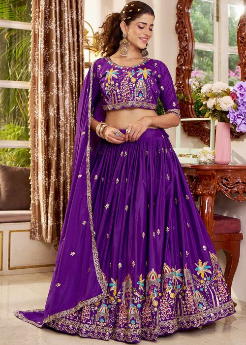 Purple Crape Lehenga Choli With Colorful Embroidery