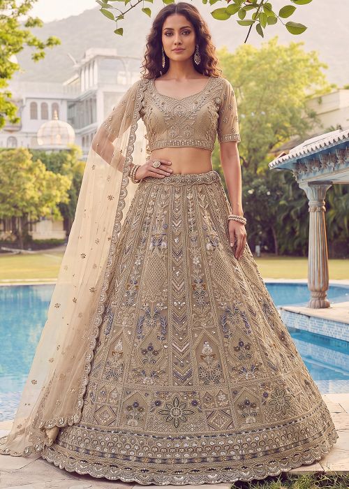 Golden Net Lehenga Choli With Sequin Work