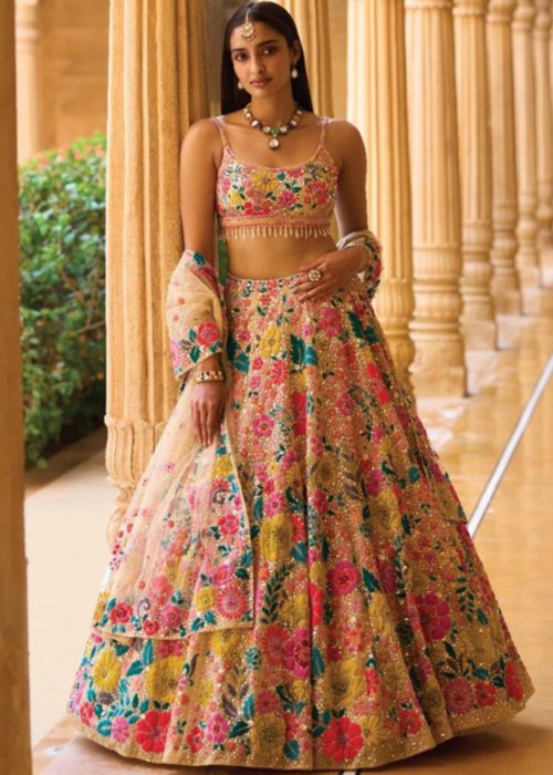 Multicolor Floral Georgette Lehenga Choli With Sequins