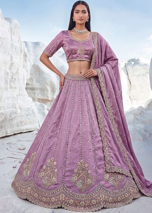 Lavender Silk Lehenga Choli With Dori Work