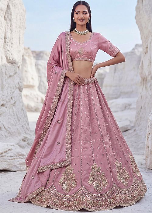 Blush Pink Silk Lehenga Choli With Dori Embroidery