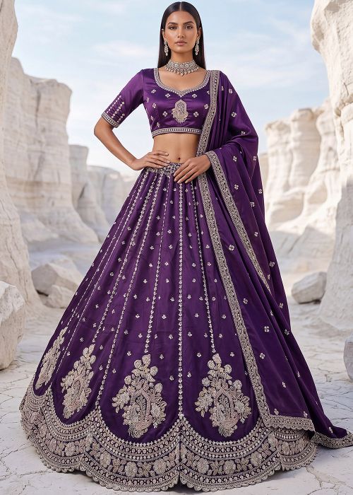 Purple Silk Lehenga Choli With Dori Work