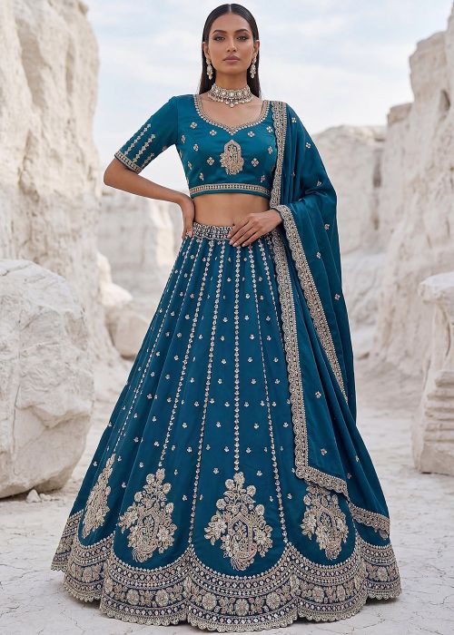 Royal Blue Silk Lehenga Choli With Zari Work