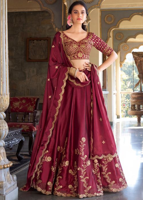 Pink Art Silk Lehenga Choli With Dori Work