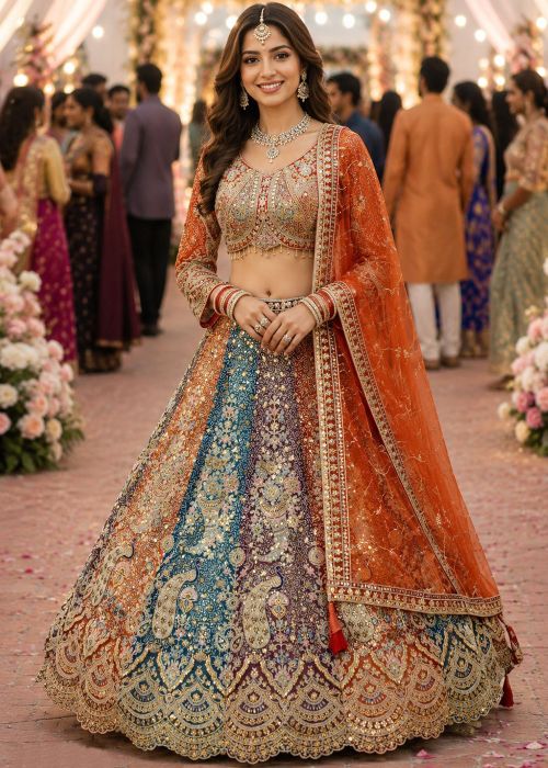Multicolor Bridal Lehenga Choli With Resham Work