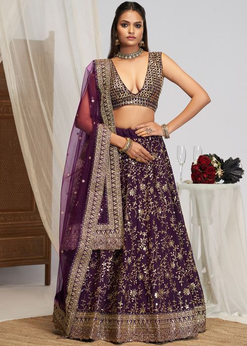 Purple Georgette Lehenga Choli With Sequin Work