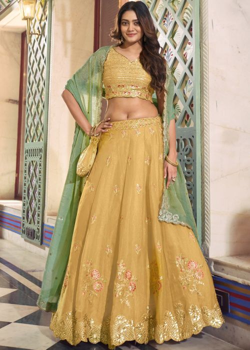 Yellow Art Silk Lehenga Choli With Sequins Work