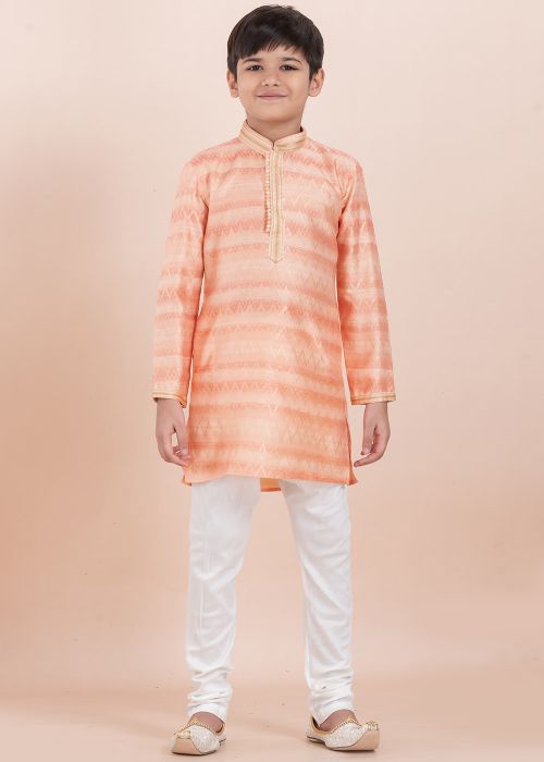 Kids Orange Woven Readymade Kurta Pajama