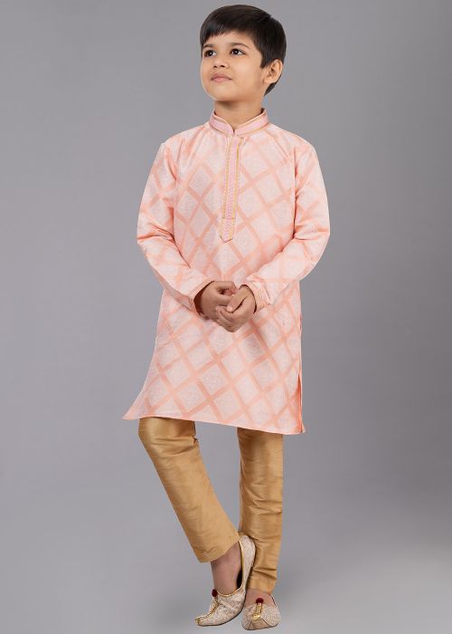 Orange Woven Kids Readymade Kurta Pajama
