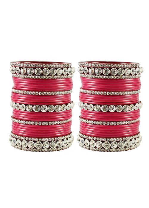 Pink Stone Studded Bridal Bangle Set