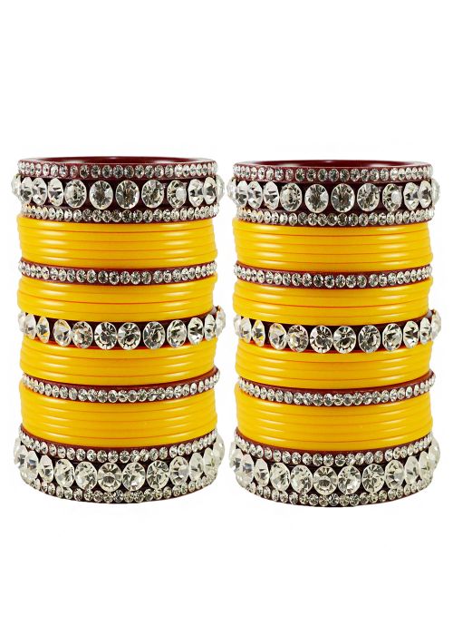 Shop Yellow Stone Studded Bridal Indian Style Bangles Online