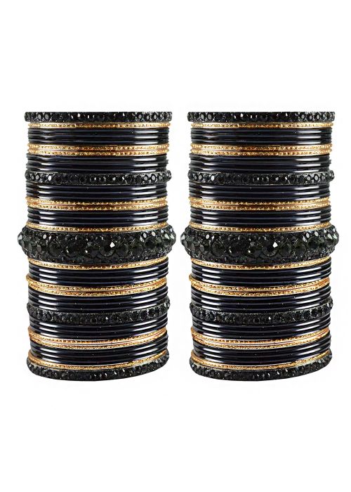 Stone Studded Black Bridal Bangle Set