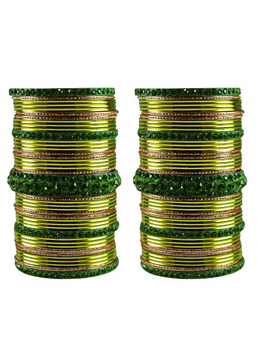 Stone Studded Green Bridal Bangle Set