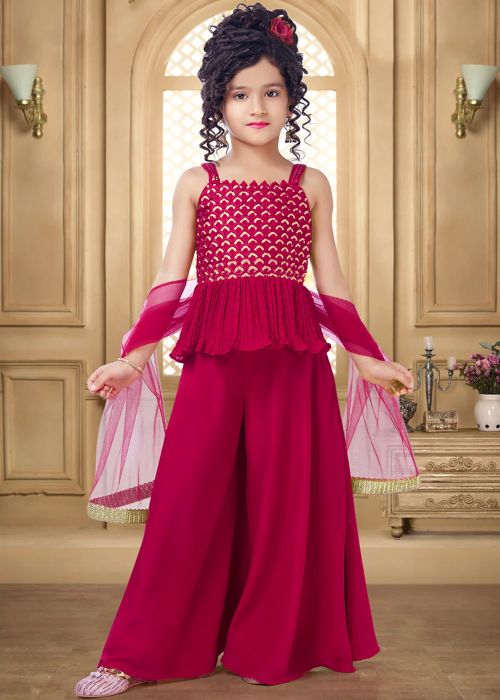 Readymade Pink Embroidered Kids Sharara Suit