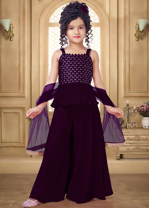 Readymade Kids Purple Embroidered Sharara Suit