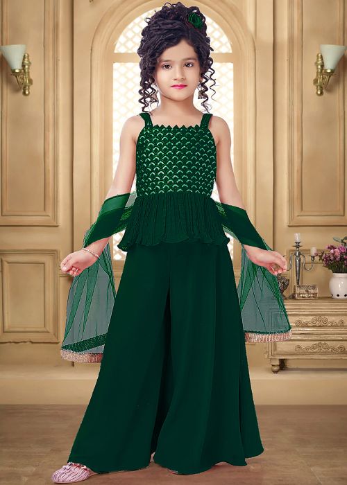 Readymade Green Embroidered Kids Sharara Suit