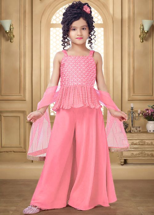 Readymade Light Pink Embroidered Kids Sharara Suit