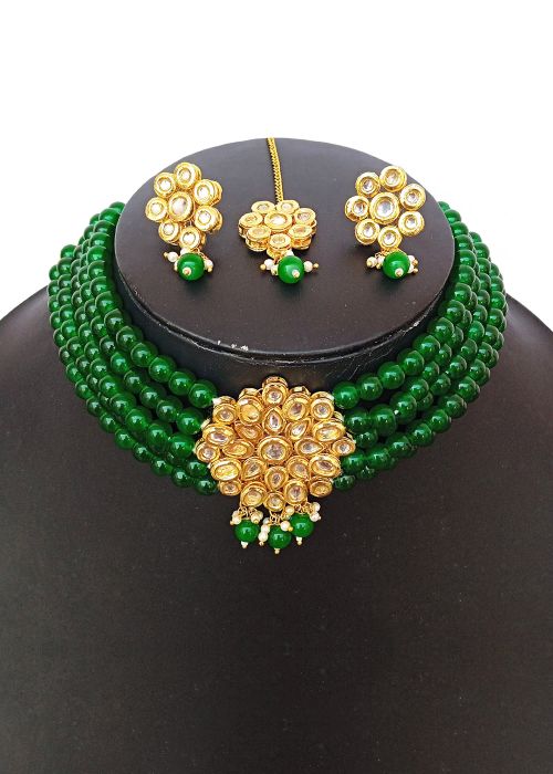 Alloy Based Green Choker Necklace Set