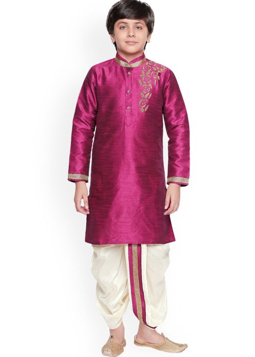Pink Embroidered Kurta With Dhoti