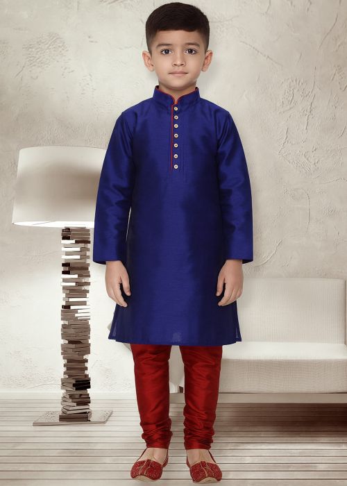 Royal Blue Dupion Silk Kids Kurta Churidar
