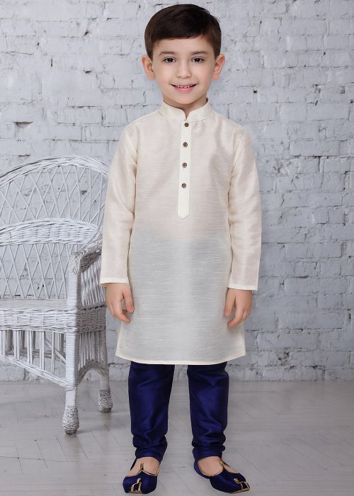 White Dupion Silk Kurta Churidar Set
