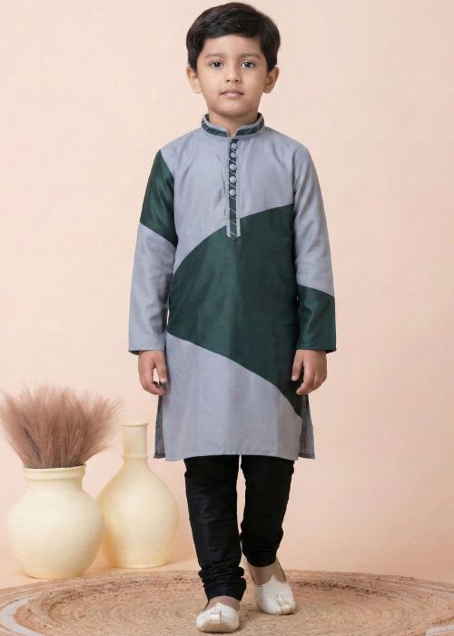 Grey Kids Viscose Kurta Pajama Set
