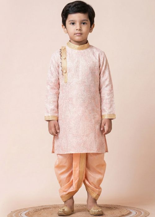 Pink Cotton Kids Dhoti Kurta With Print