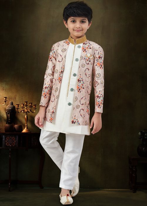 Blush Pink Indo Western Sherwani With Print