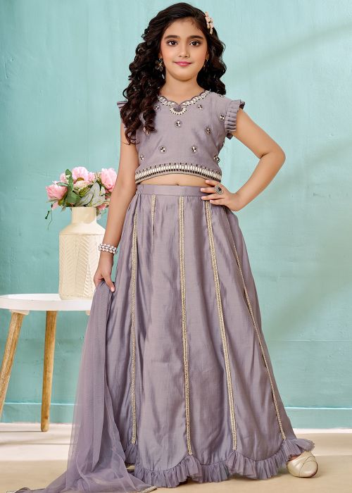 Grey Kids Lehenga Choli With Sequin Highlights