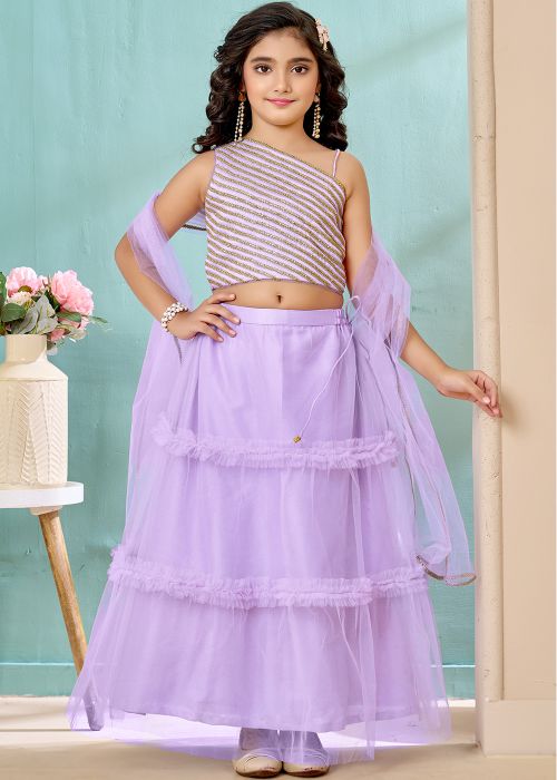 Lavender Kids Lehenga Choli With Gota Work
