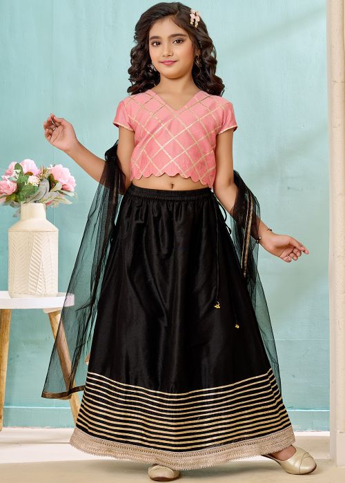Pink Kids Lehenga Choli With Border Work