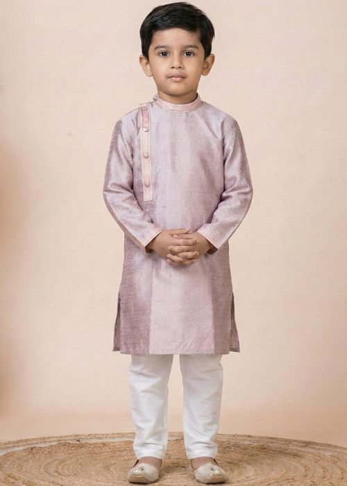 Dusty Pink Kids Kurta Pajama With Textured Weave