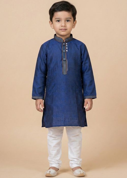 Royal Blue Kurta Pajama With Contrast Placket