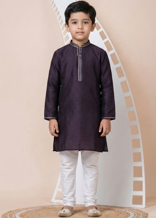 Purple Kids Kurta Pajama With Refined Trim